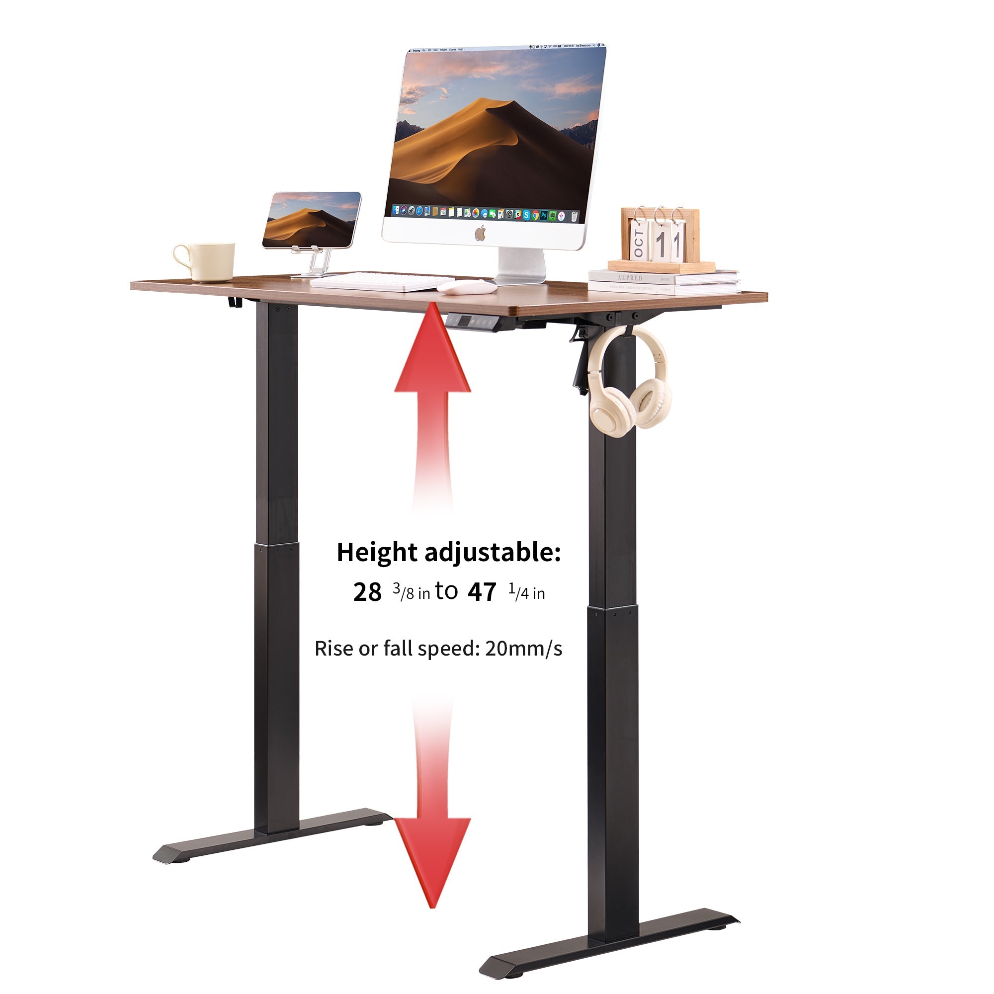 Electric Standing Desk, Adjustable Height Stand up Desk, 24x48 Inches Sit Stand Home Office Desk,Black Frame/Mahogany Top