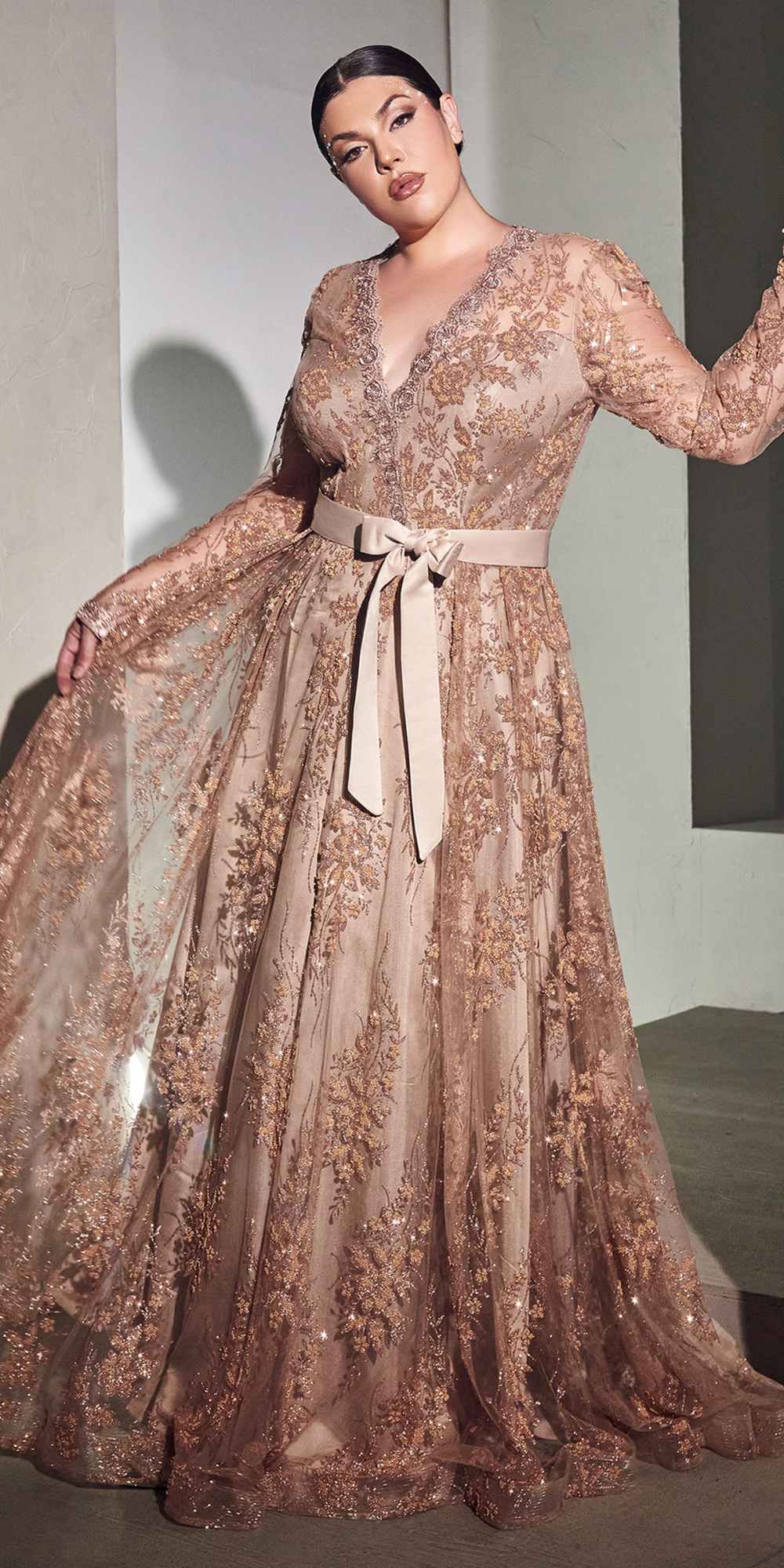 Cinderella Divine CD233 Long Sleeve Embellished Ball Gown