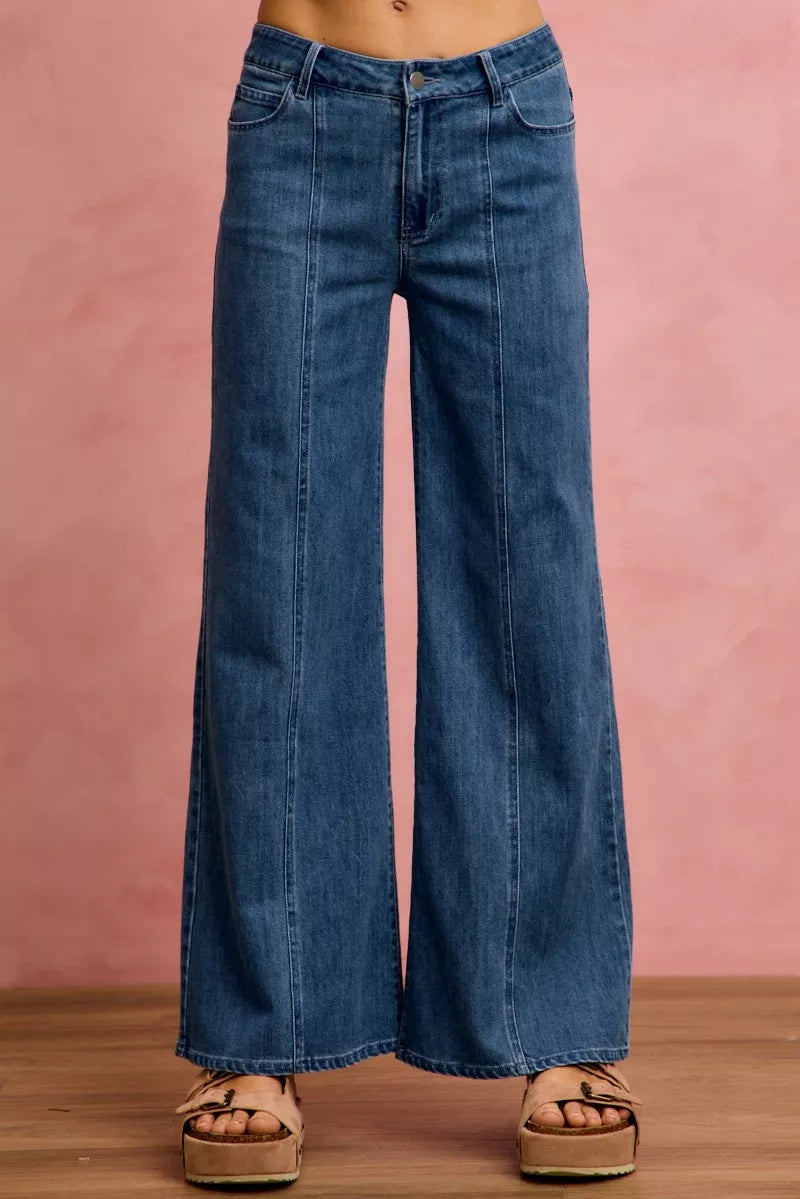 SO ME Seam Detail Mid Rise Stretch Denim Jeans