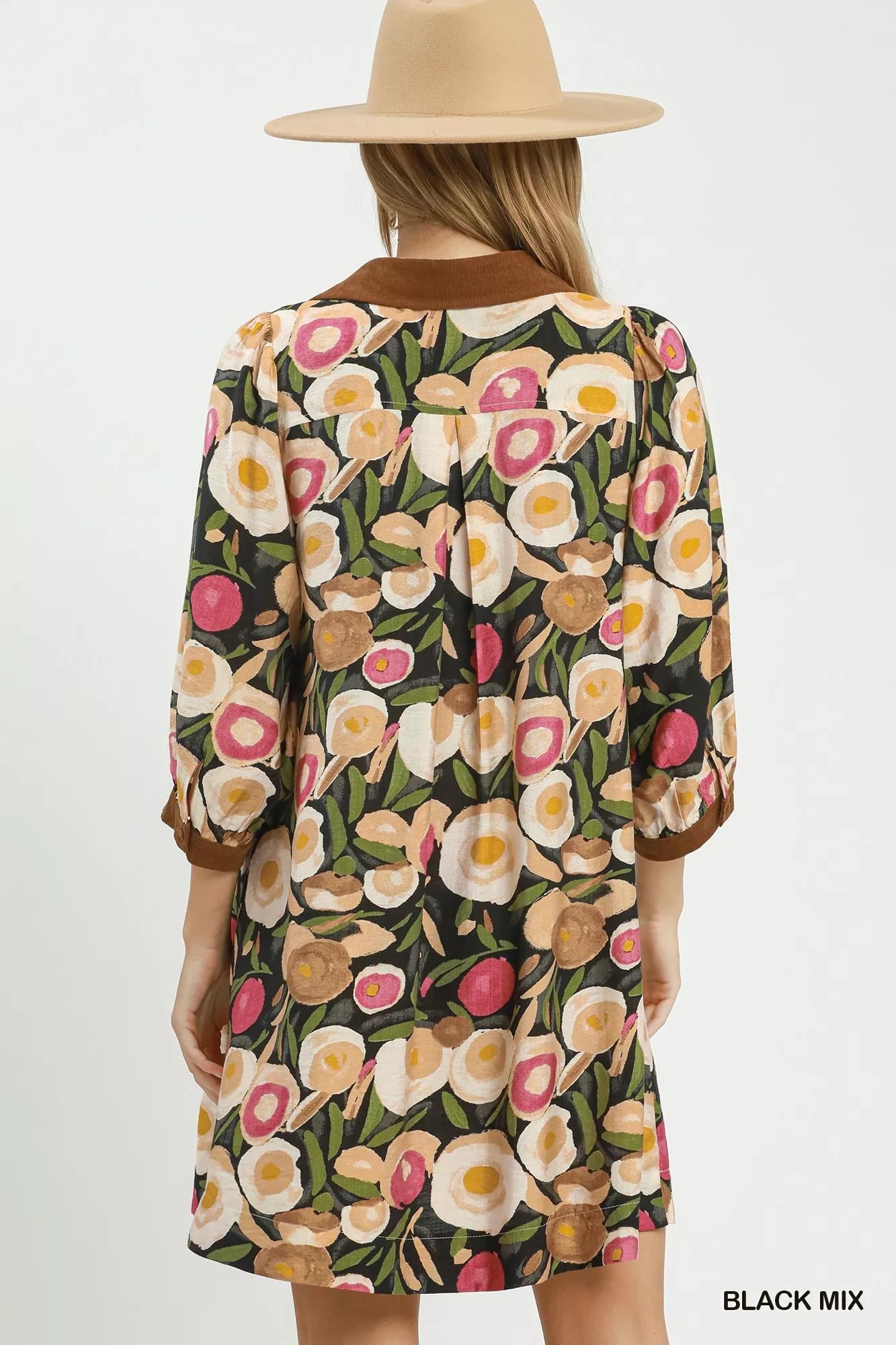 Umgee Mix Floral Contrast Trim Shift Mini Dress