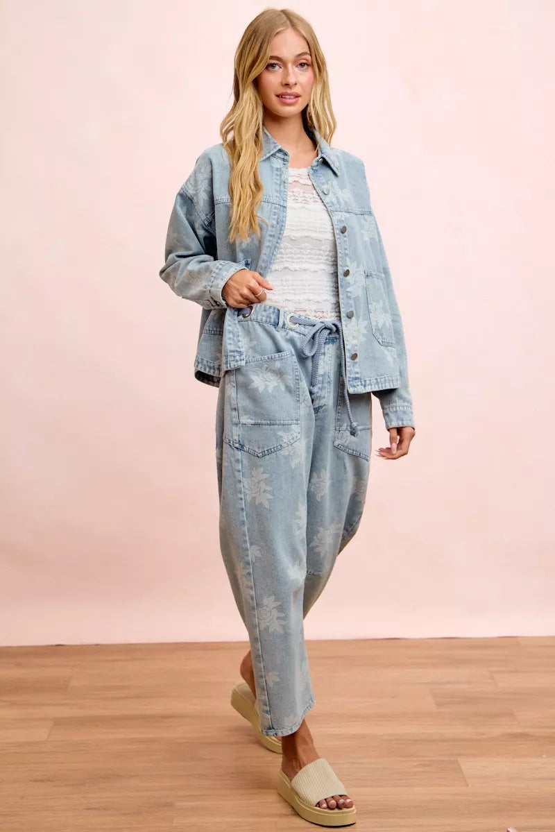 BiBi Printed Washed Denim Jacket With Pocket