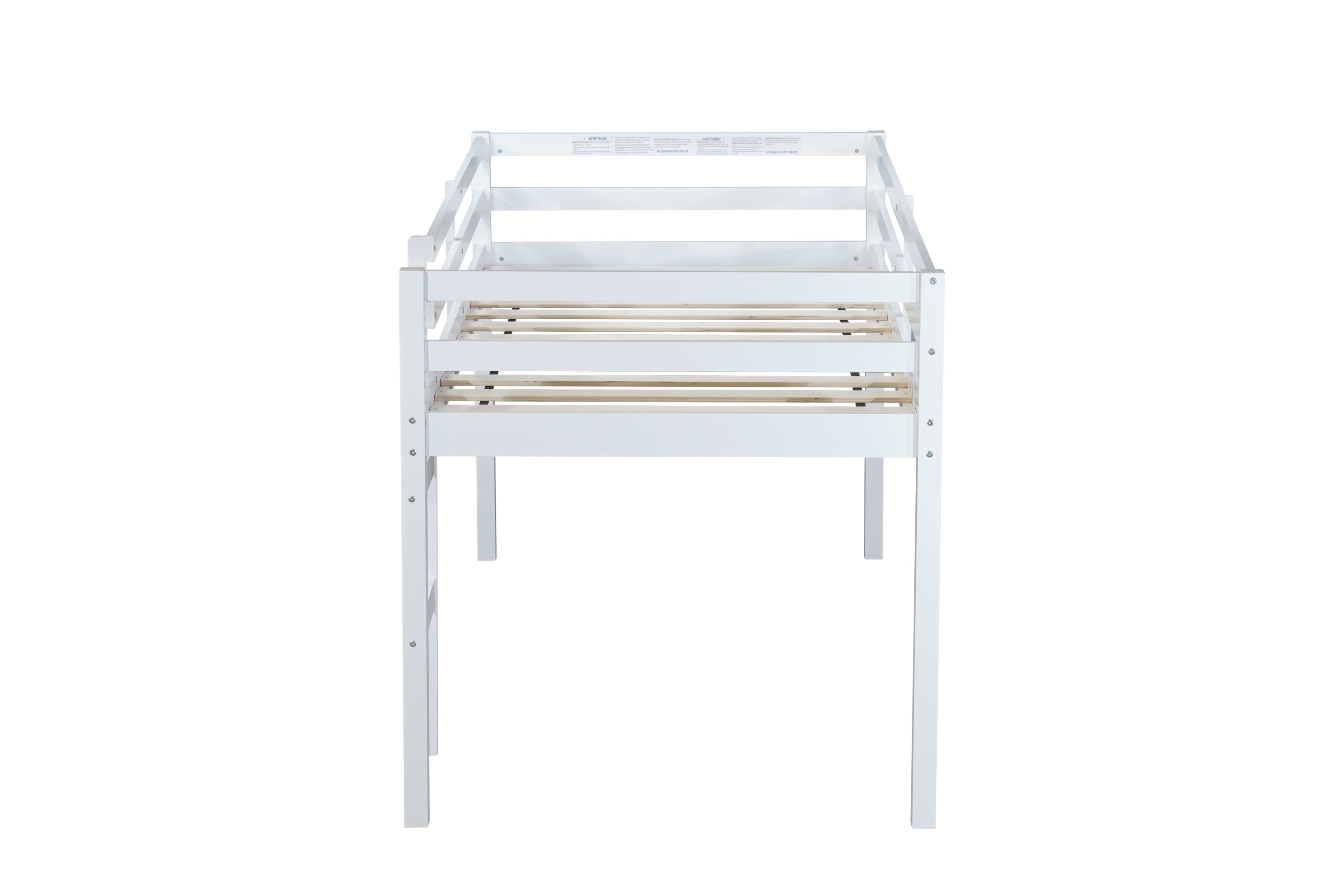 Solid Wooden, Rubber Wooden Twin Loft Bed with Ladder, Bed Platform of Strengthened Slats , White