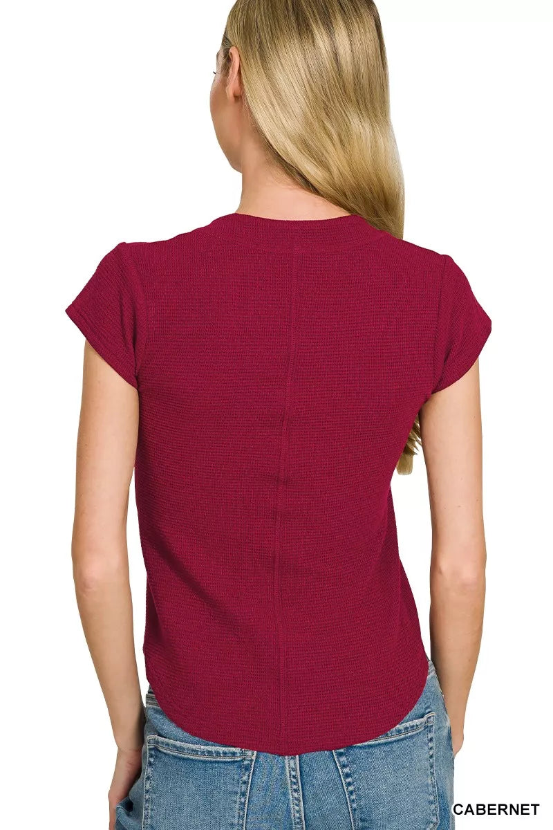 Zenana Double Knit Snap Button Short Sleeve Shirt