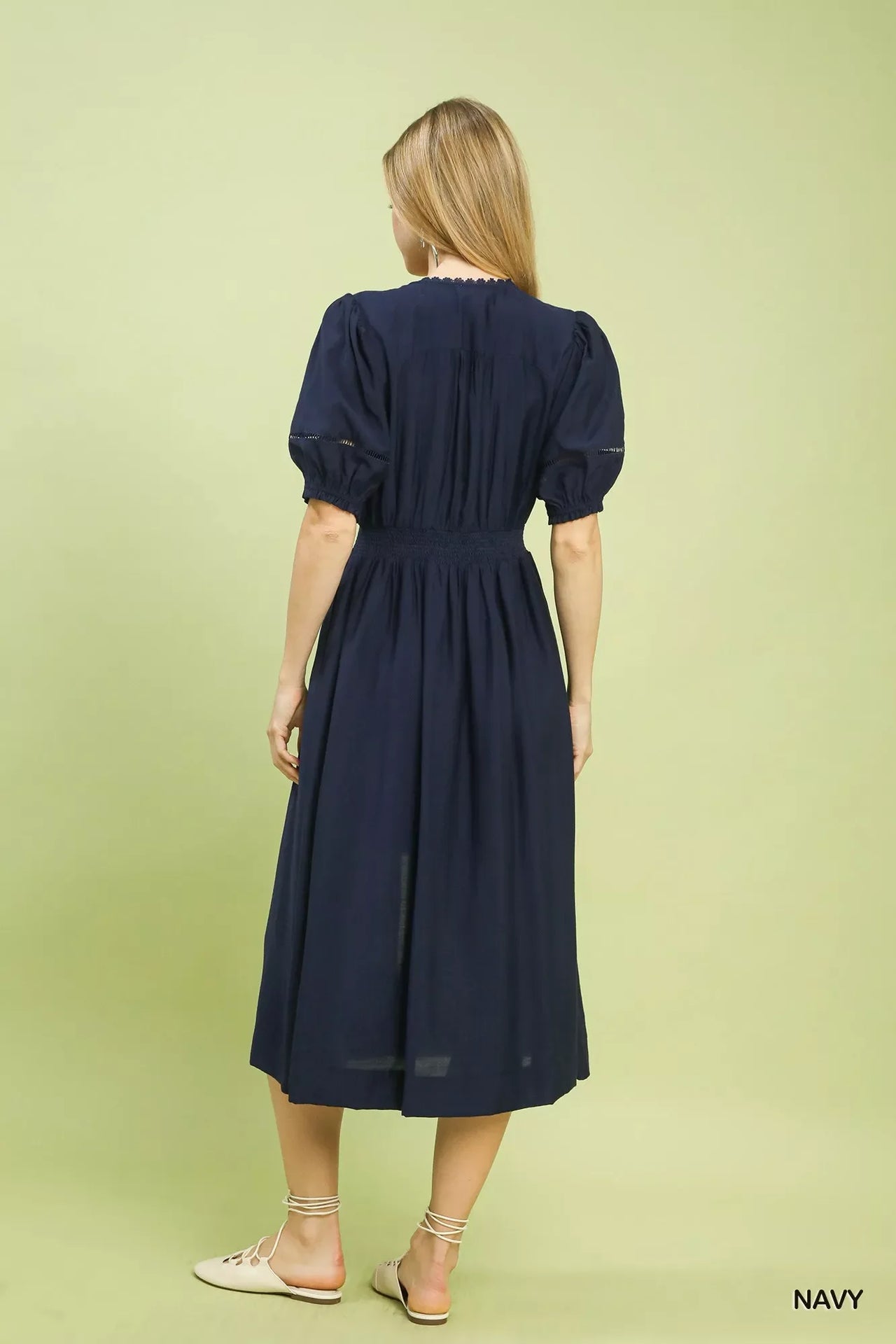 Umgee Zip-Front Smocked Waist Midi Dress