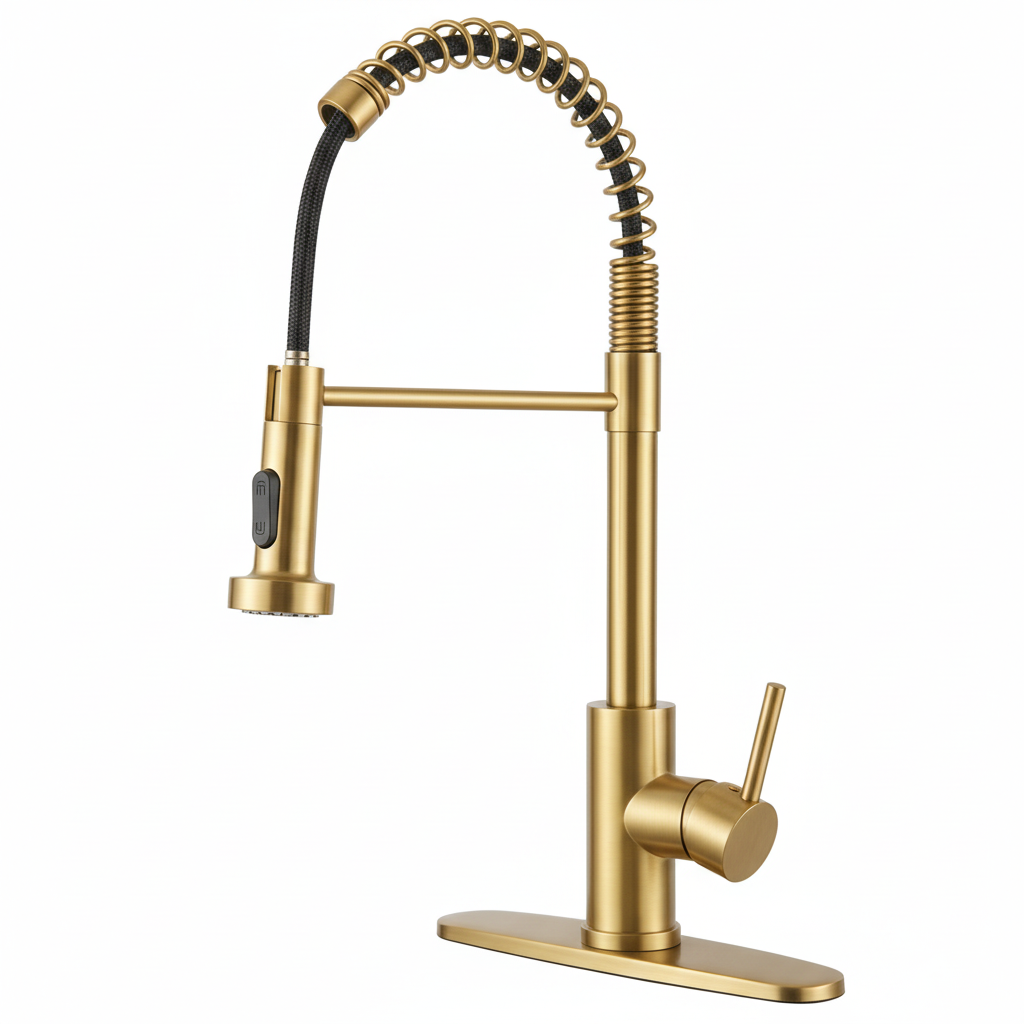 Kitchen Faucet with Pull Down Sprayer Industrial 1 Handle 1 Hole Or 3 Hole Faucet for Farmhouse Camper Laundry Utility Rv Wet Bar Sinks, Stainless Steel, Brushed Gold
