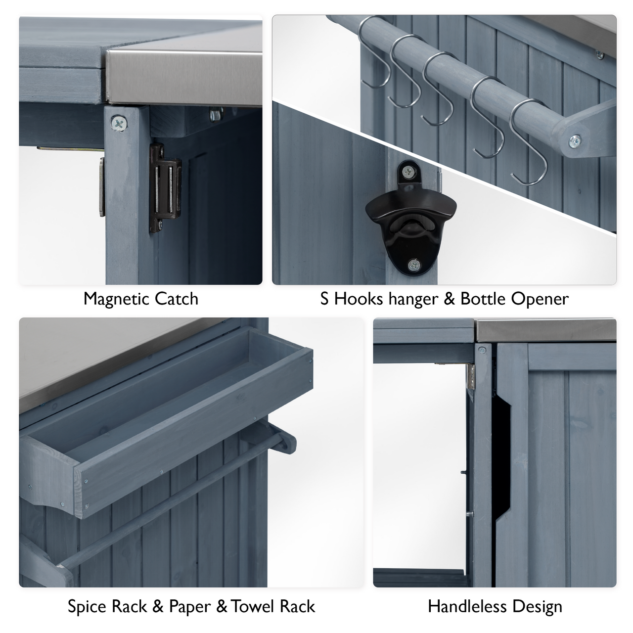 K&K 66.5' Outdoor Kitchen Island for Big Green Egg Grills, Solid Wood Outdoor Grill Cart for Tabletop Grill with Stainless Steel Top, Drawer, Compatible with Large Big Green Egg, Kamado Joe- Grey Blue