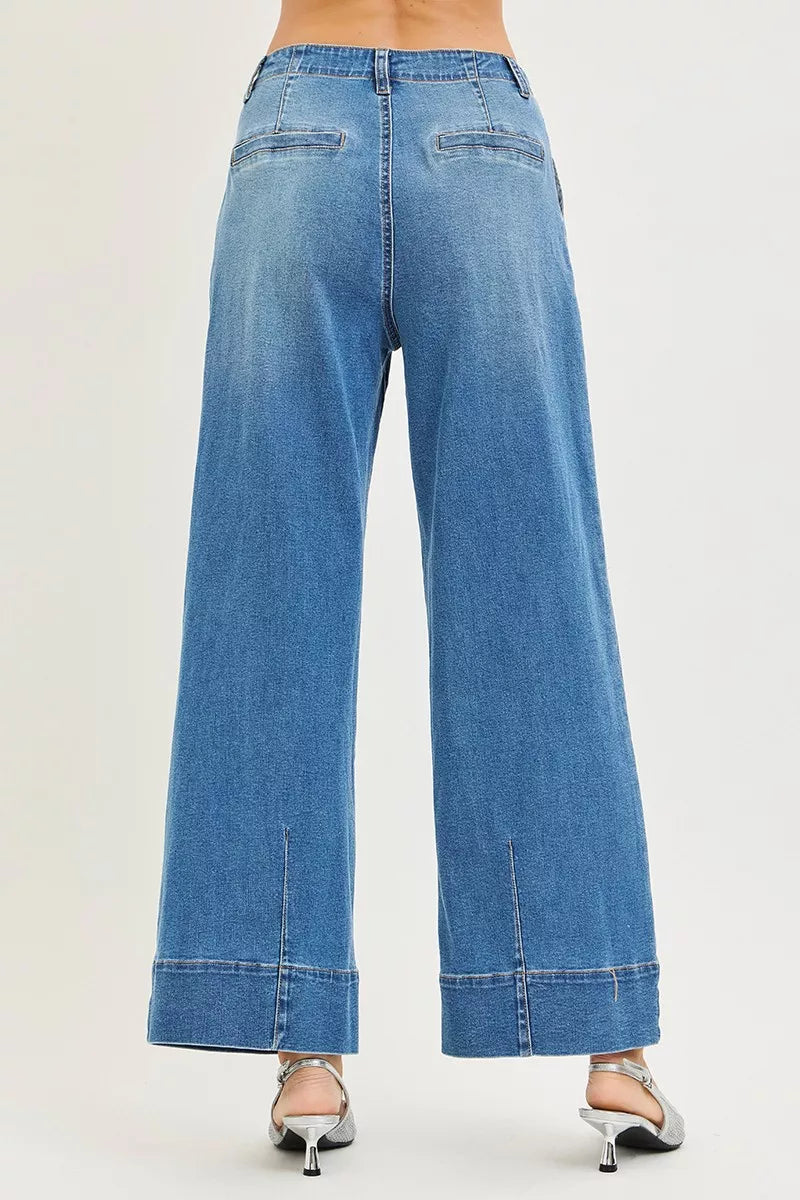 RISEN Slouchy Wide Leg Jeans With Pleats