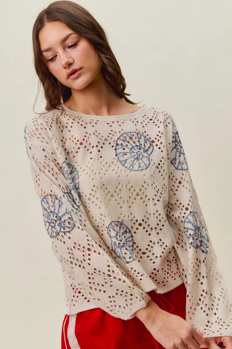 SO ME Seashell Lightweight Sweater Top