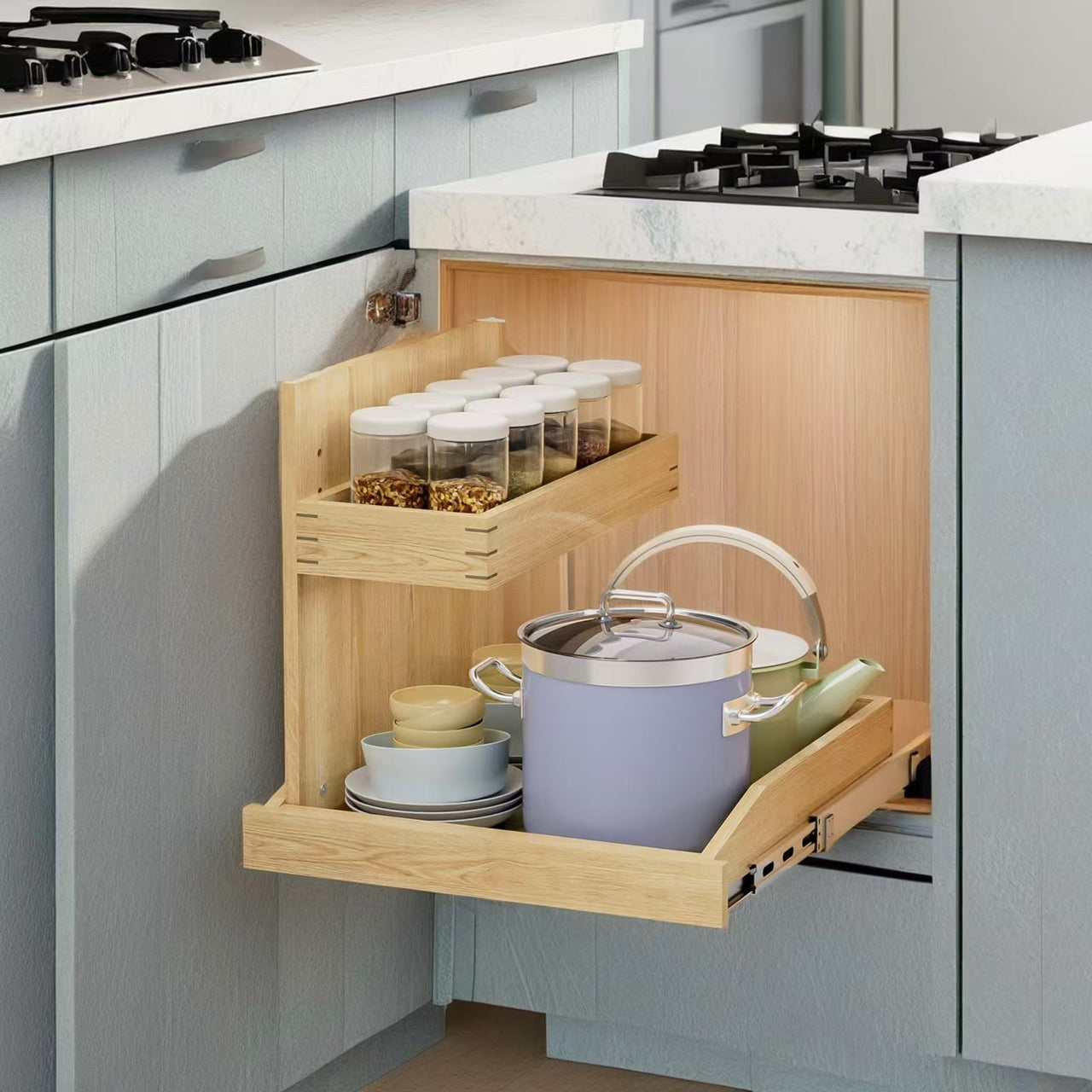 Under Sink Organizers and Storage 19½' W x 21' D, 2 Tier Pull Out Cabinet Organizer with Hard Close, Adjustable Pull Out Cabinet organizer with U Bracket for Bathroom Kitchen(Left)