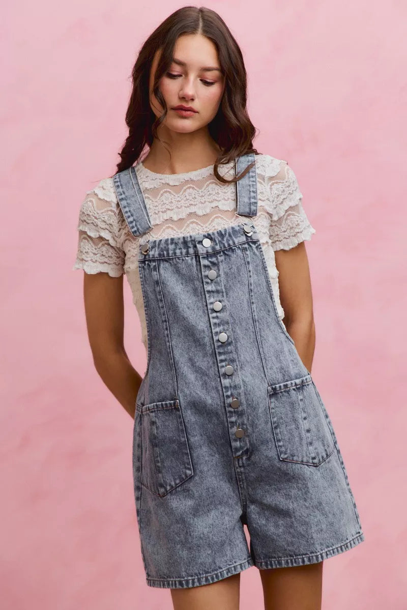 SO ME Denim Washed On Front With Adjustable Strap Romper