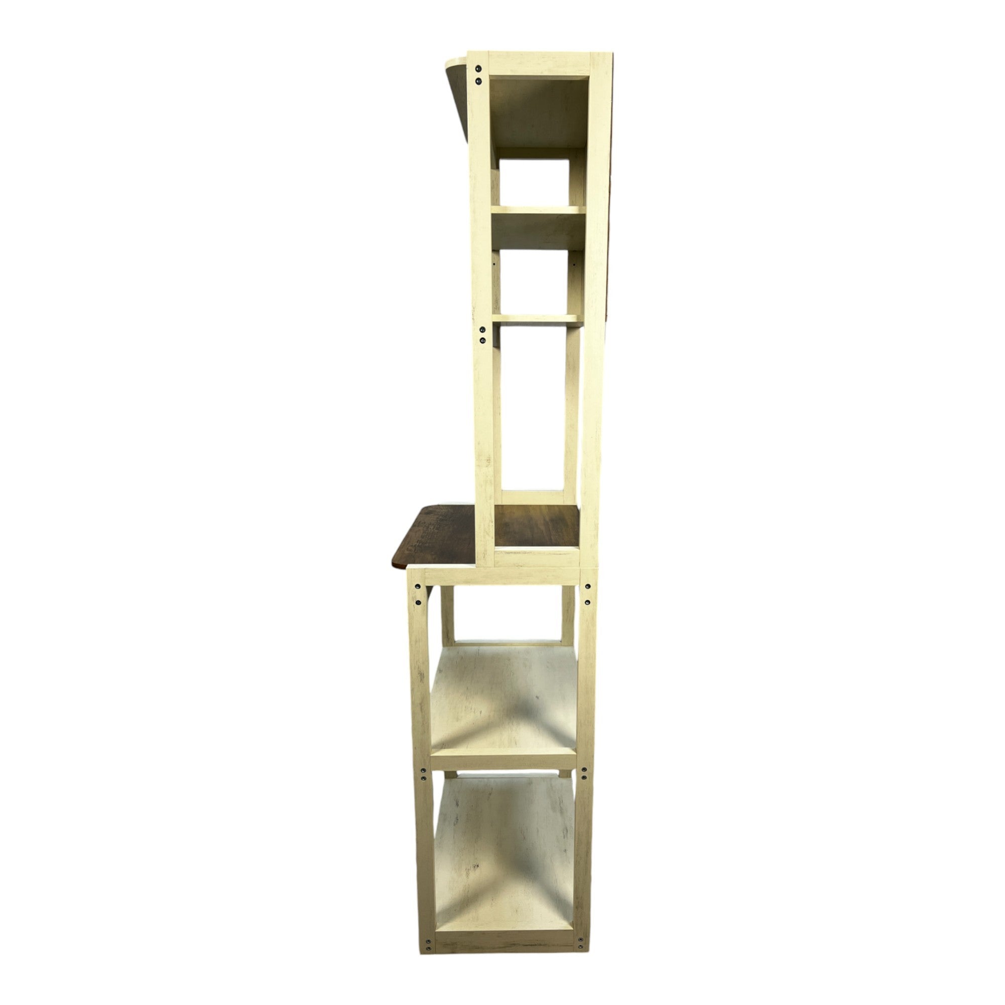 23.62' White and Rustic Brown color 5-Tier Bakers Rack for Kitchen with Storage, Coffee Bar, Kitchen Shelves,  Microwave Stand
