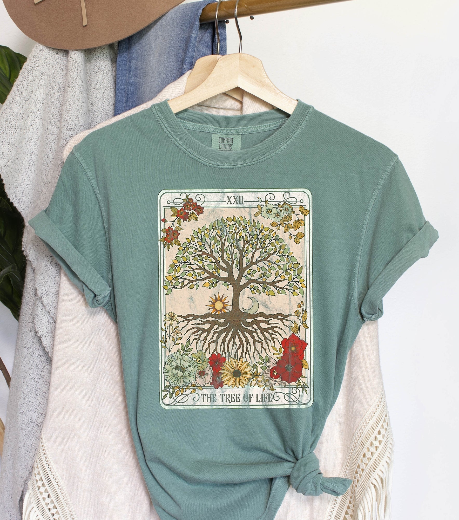 Tree Of Life Celestial Starry Sky Moon Phases Mandala Ethereal Harmony Sacred Nature Comfort Colors Tee