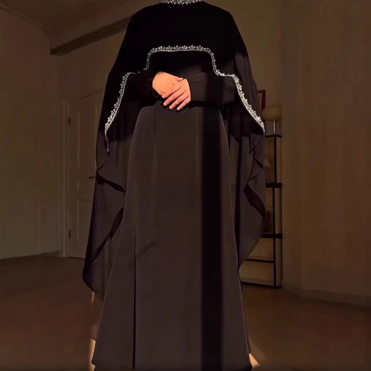 Celestial Rhinestone Cape Abaya | Luxury 2-Piece Set (MA251)