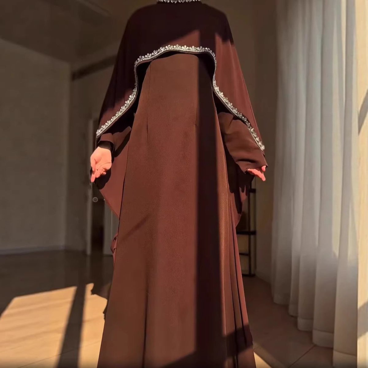 Celestial Rhinestone Cape Abaya | Luxury 2-Piece Set (MA251)