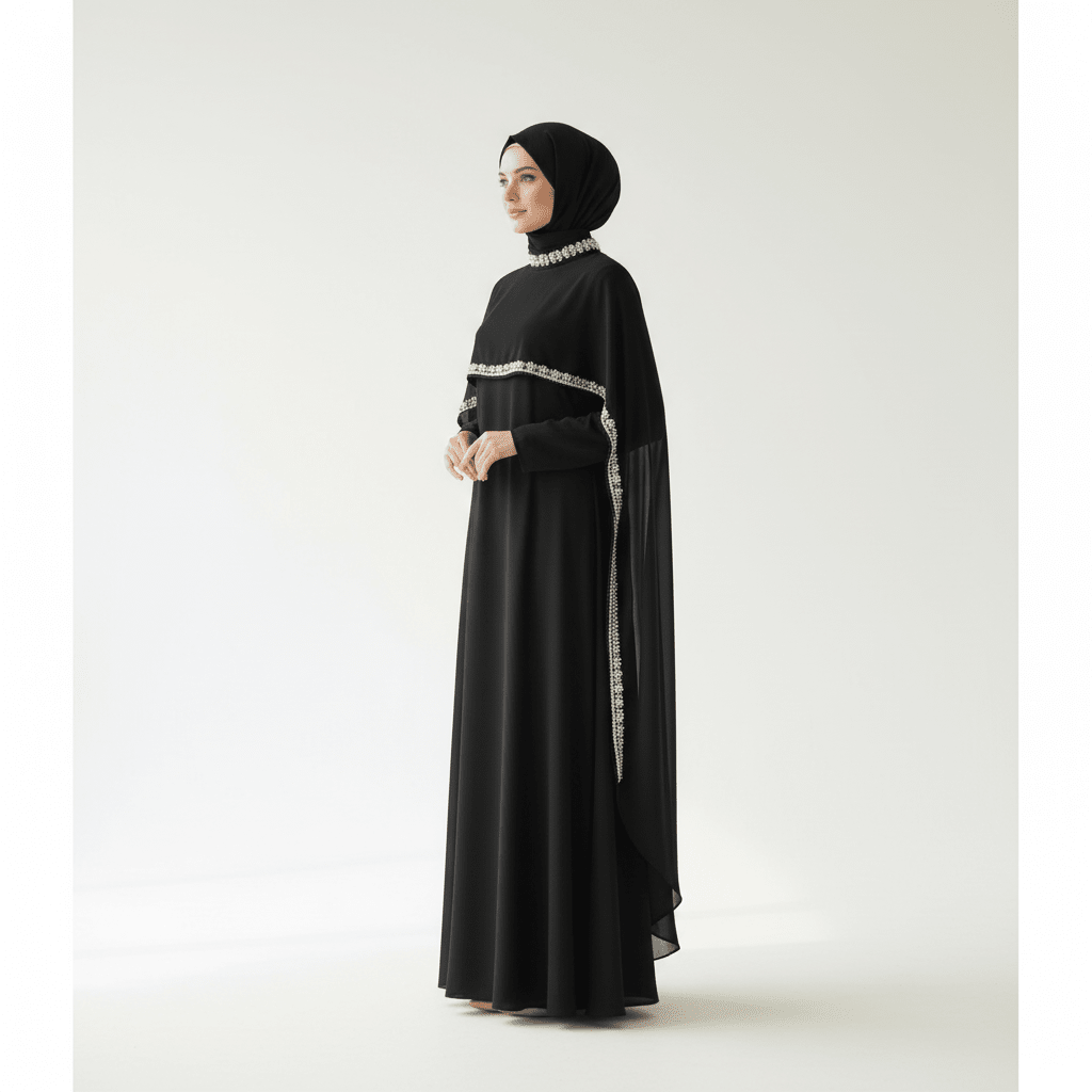 Celestial Rhinestone Cape Abaya | Luxury 2-Piece Set(MA344)