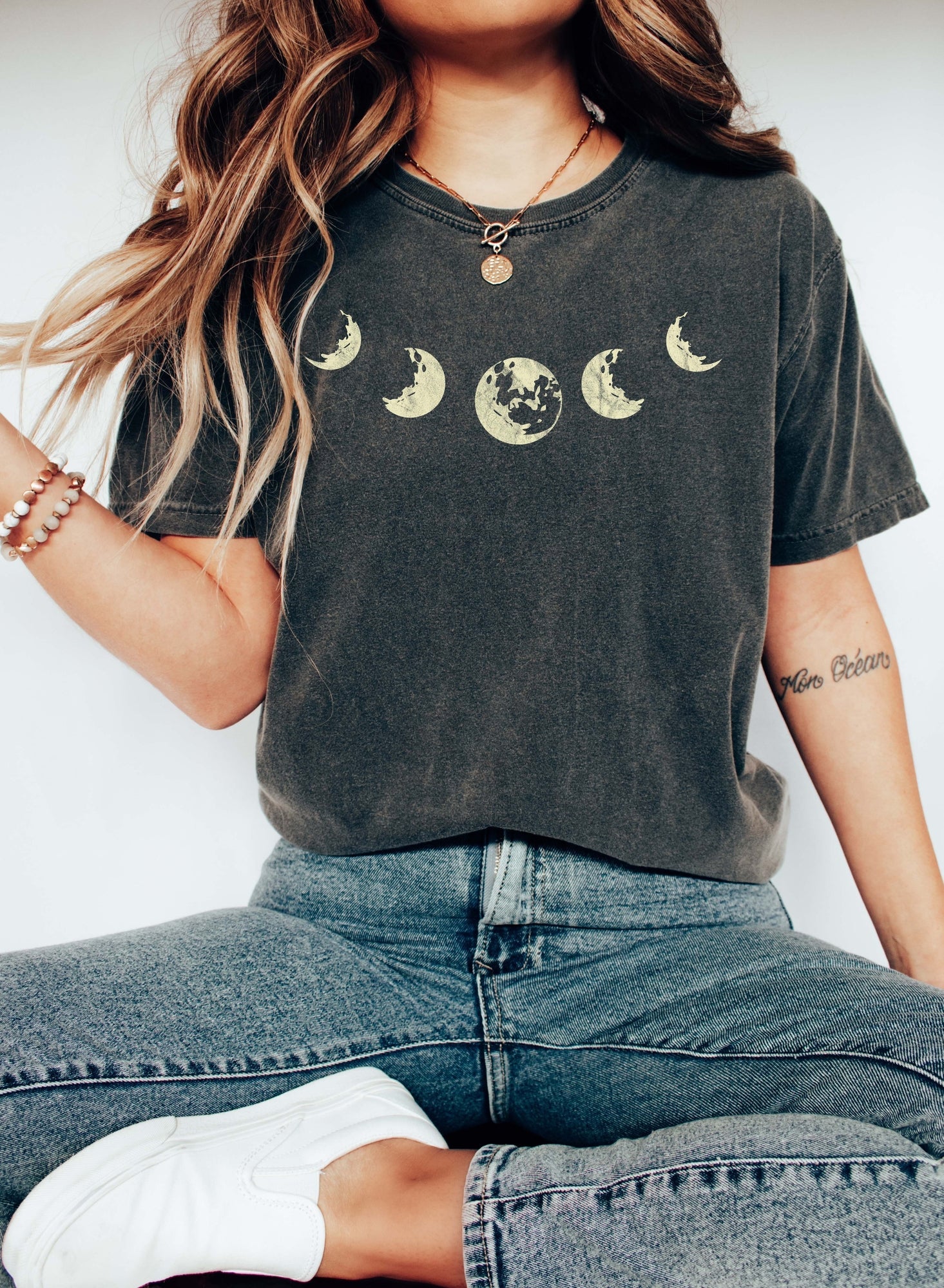 Moon Phases Neckline Celestial Moon Phase Design Cascade Edition Comfort Colors Tee