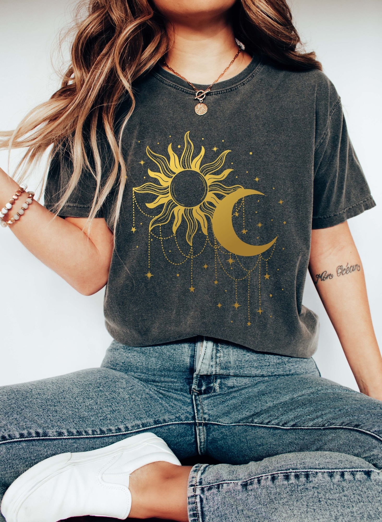 Sun And Moon Gold Chain Celestial - Limited Edition Artwork Exclusive Comfort Colors Tee