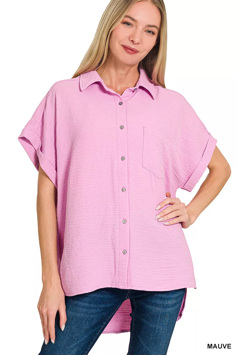 Zenana Woven Airflow Button Down Shirt