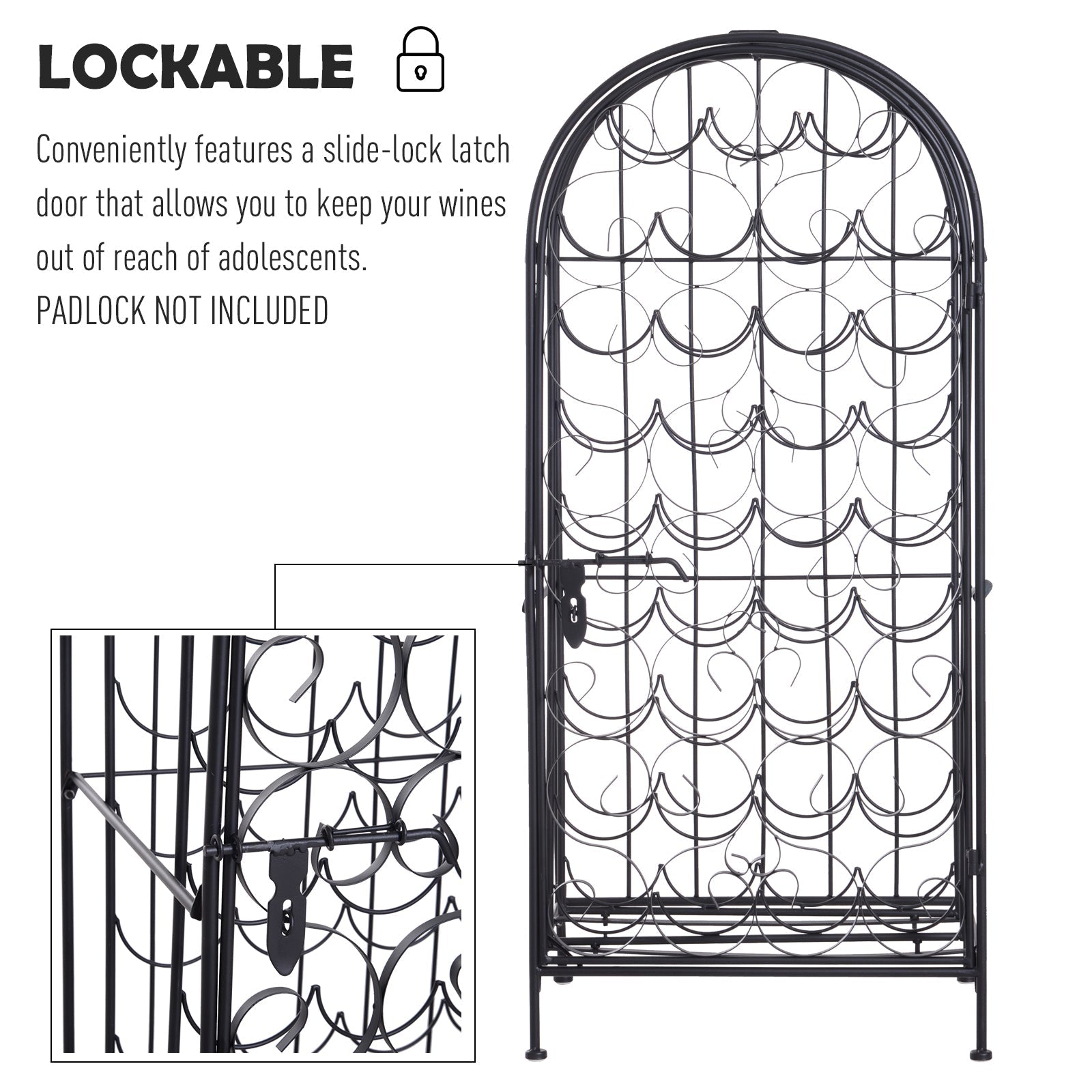 HOMCOM 35 Bottle Wrought Iron Wine Rack Cabinet with Lock - Black