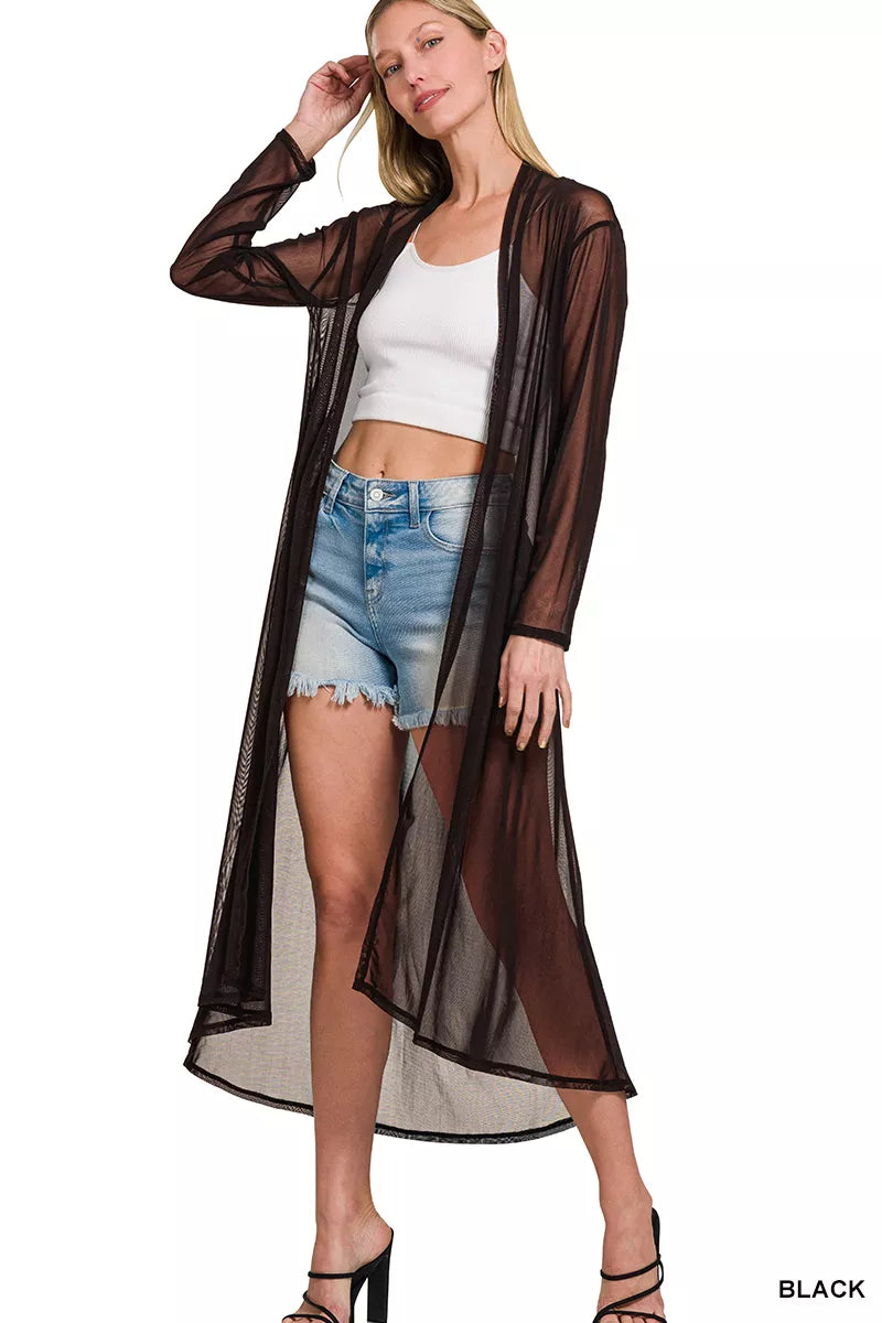 Zenana Mesh Open Front Cardigan