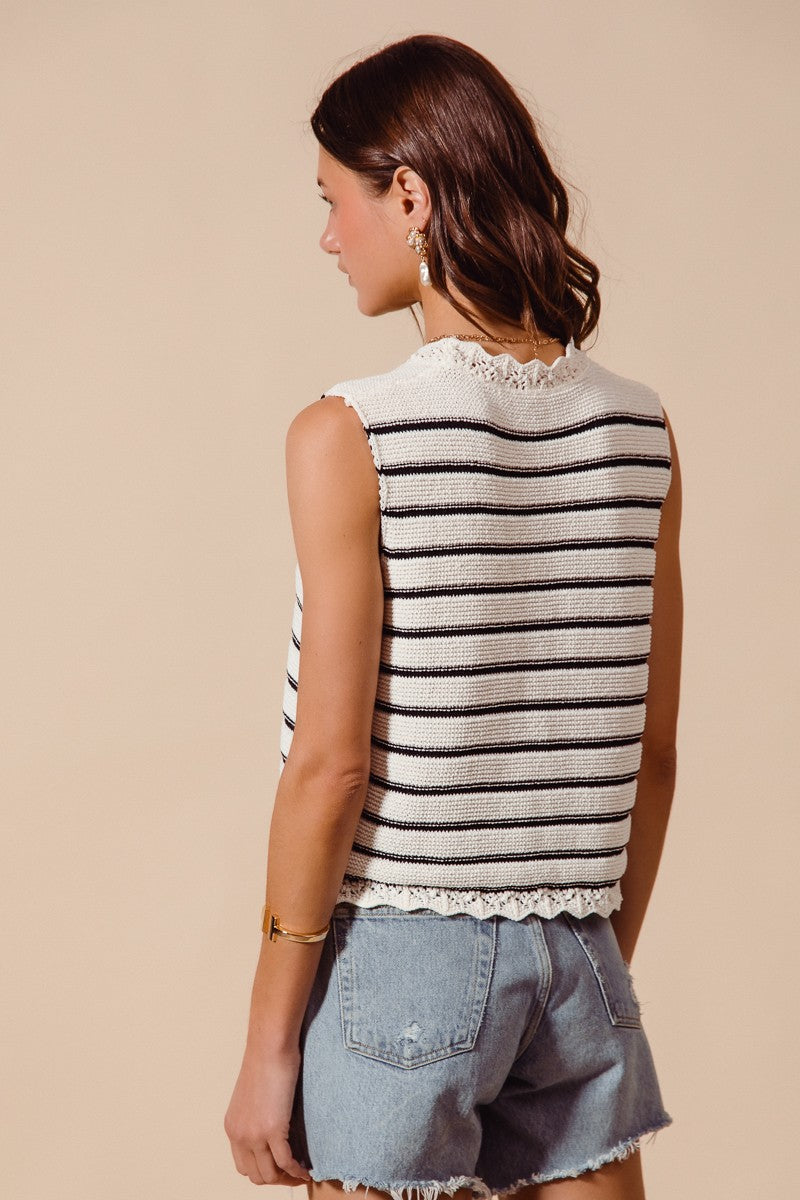 SO ME Buttoned Front Stripe Texture Knitted Sweater Vest