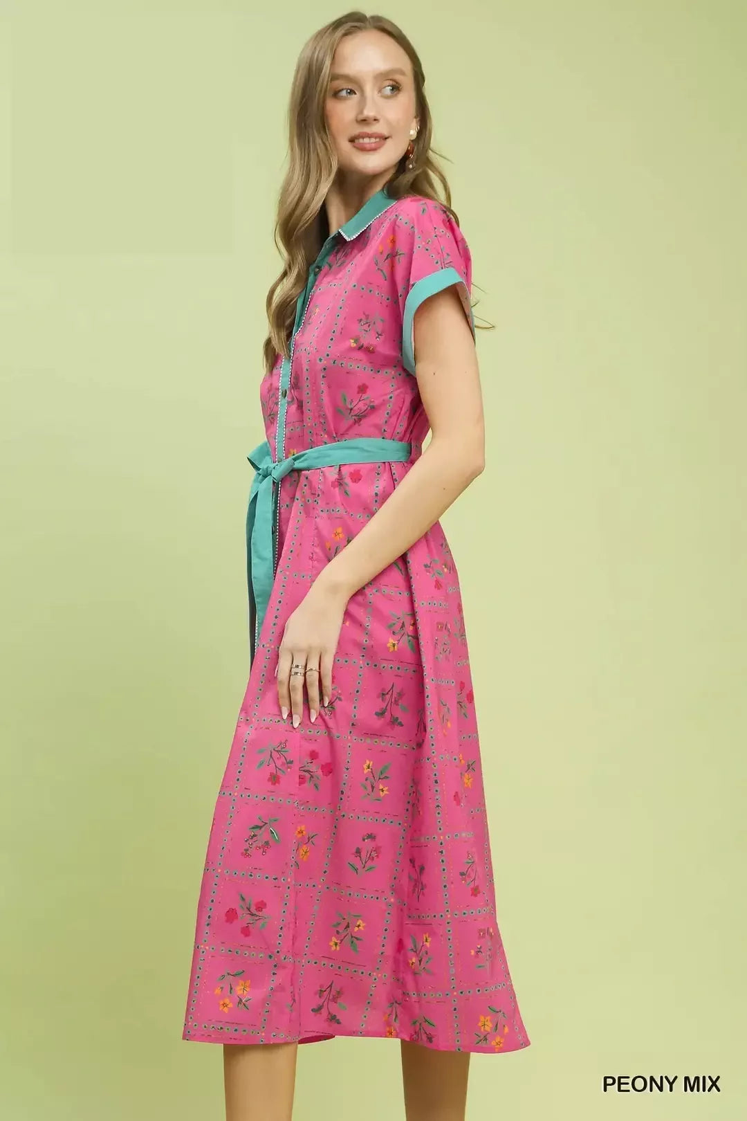 Umgee Mix Floral Button-Front Midi Dress
