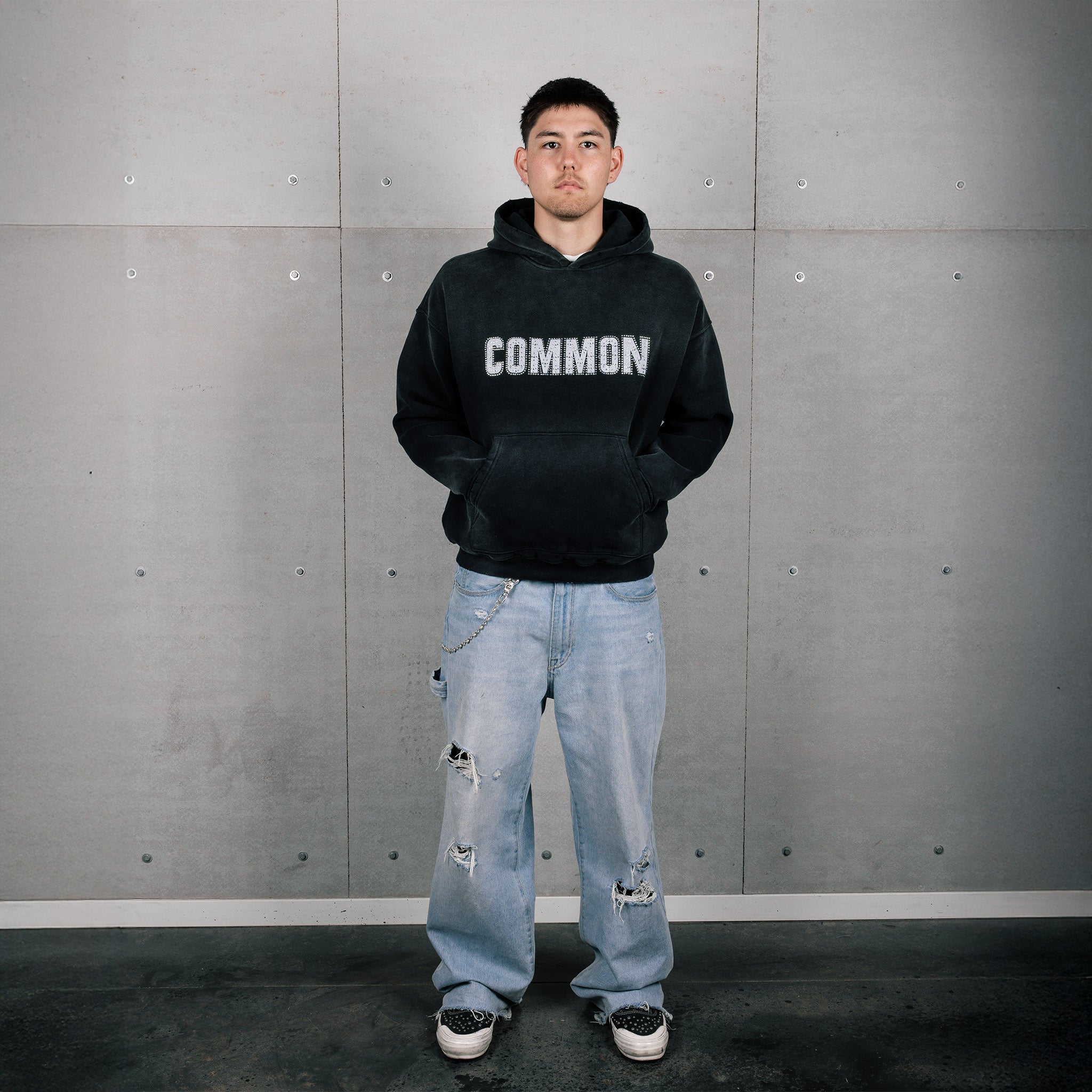 Common Hype Rhinestone Hoodie Vintage Black
