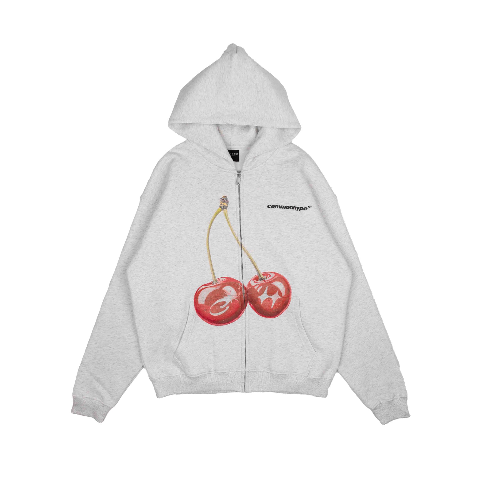 Common Hype Cherry Fleece Zip Up Hoodie Heather Grey
