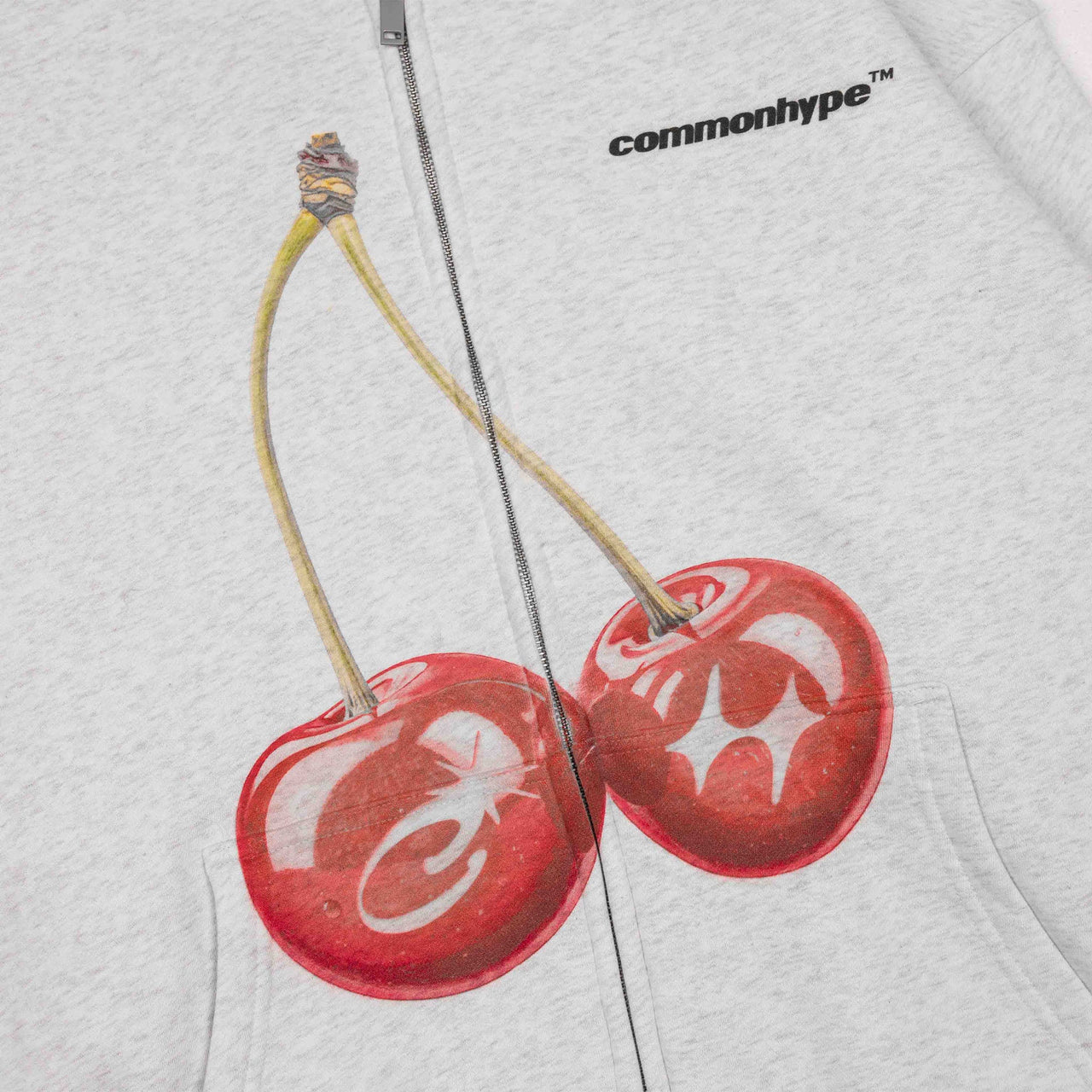 Common Hype Cherry Fleece Zip Up Hoodie Heather Grey