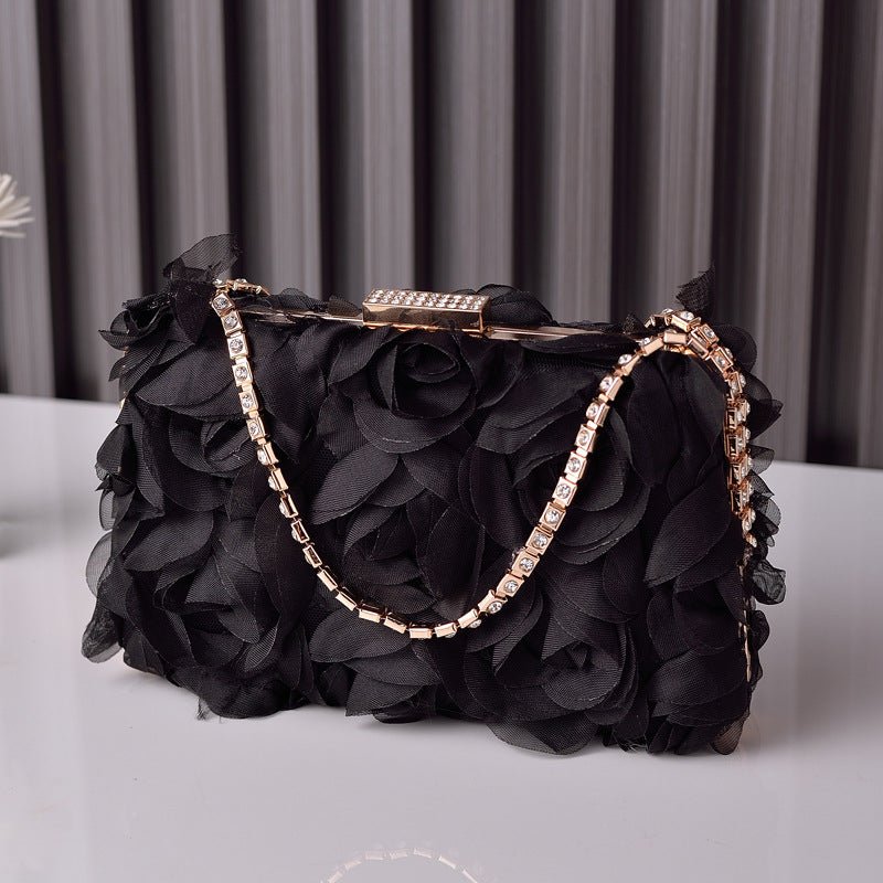 Chiffon Rose Evening Bag | Floral Clutch with Crystal Chain Strap (MAC355)