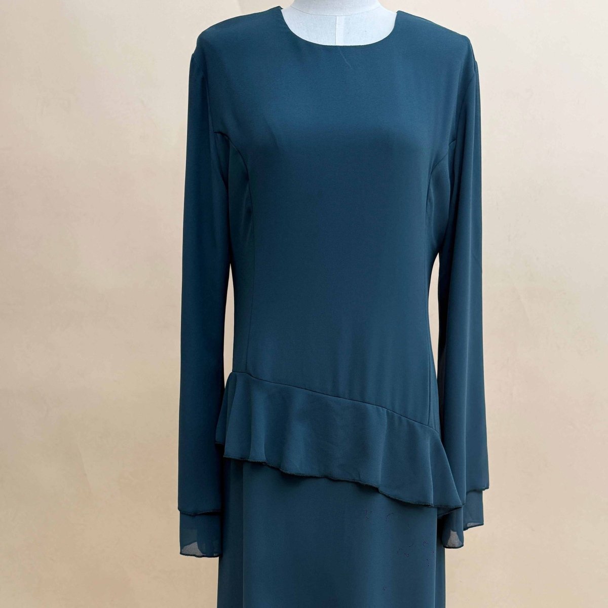 Chiffon Ruffle Gown with Tie-Back | Bell Sleeve Tiered Maxi Dress(MS227)