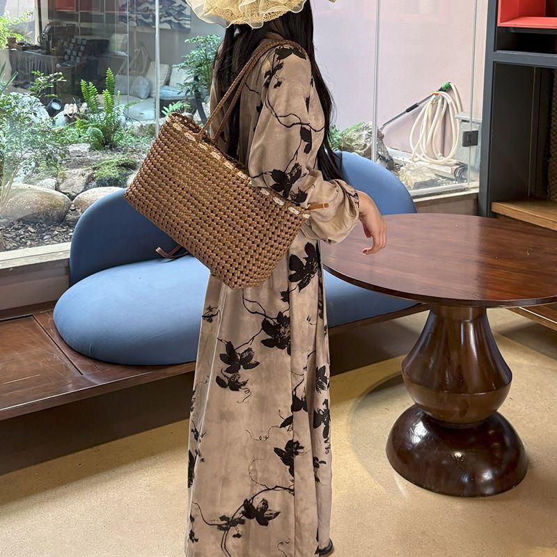 Chinese Style Jacquard & Print Maxi Wrap Dress(MS424)