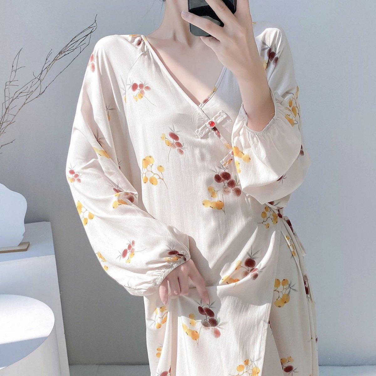 Chinese Style Jacquard & Print Maxi Wrap Dress(MS424)