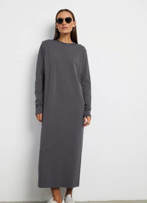 Classic Pullover Maxi Dress | Round Neck Long Sleeve Solid Color Dress(MA317)
