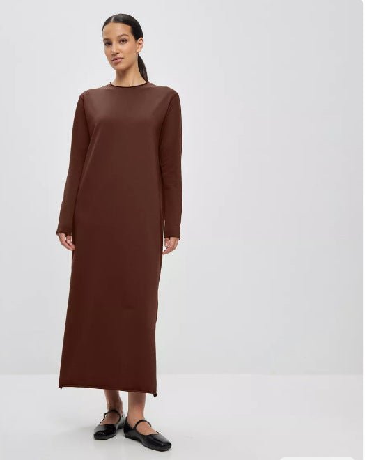 Classic Pullover Maxi Dress | Round Neck Long Sleeve Solid Color Dress(MA317)