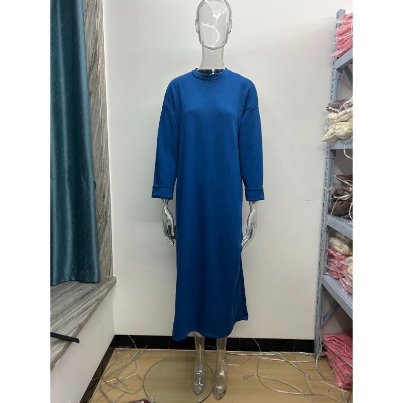 Classic Round Neck Pullover Maxi Dress | Minimalist Solid Color Fall Winter Dress(MA318)