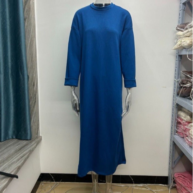 Classic Round Neck Pullover Maxi Dress | Minimalist Solid Color Fall Winter Dress(MA318)