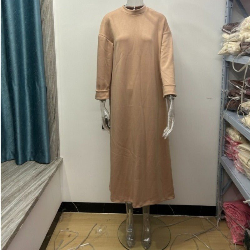 Classic Round Neck Pullover Maxi Dress | Minimalist Solid Color Fall Winter Dress(MA318)