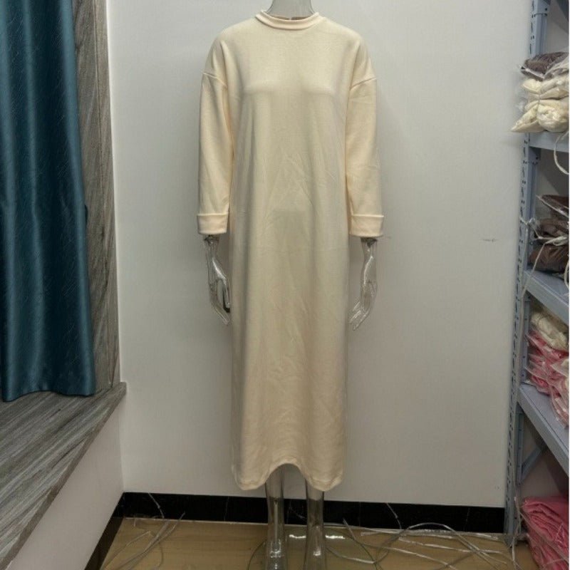 Classic Round Neck Pullover Maxi Dress | Minimalist Solid Color Fall Winter Dress(MA318)