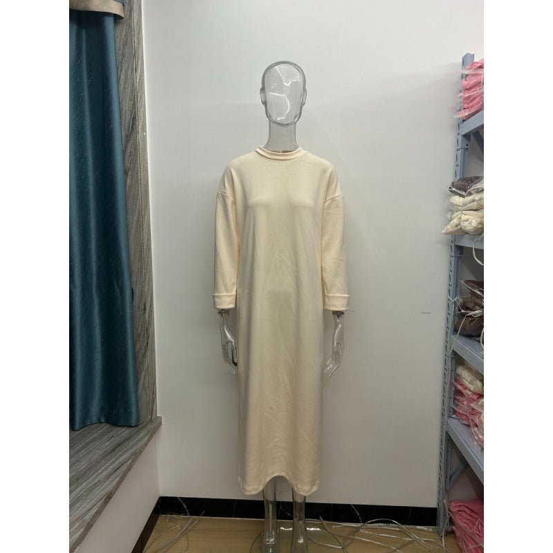 Classic Round Neck Pullover Maxi Dress | Minimalist Solid Color Fall Winter Dress(MA318)