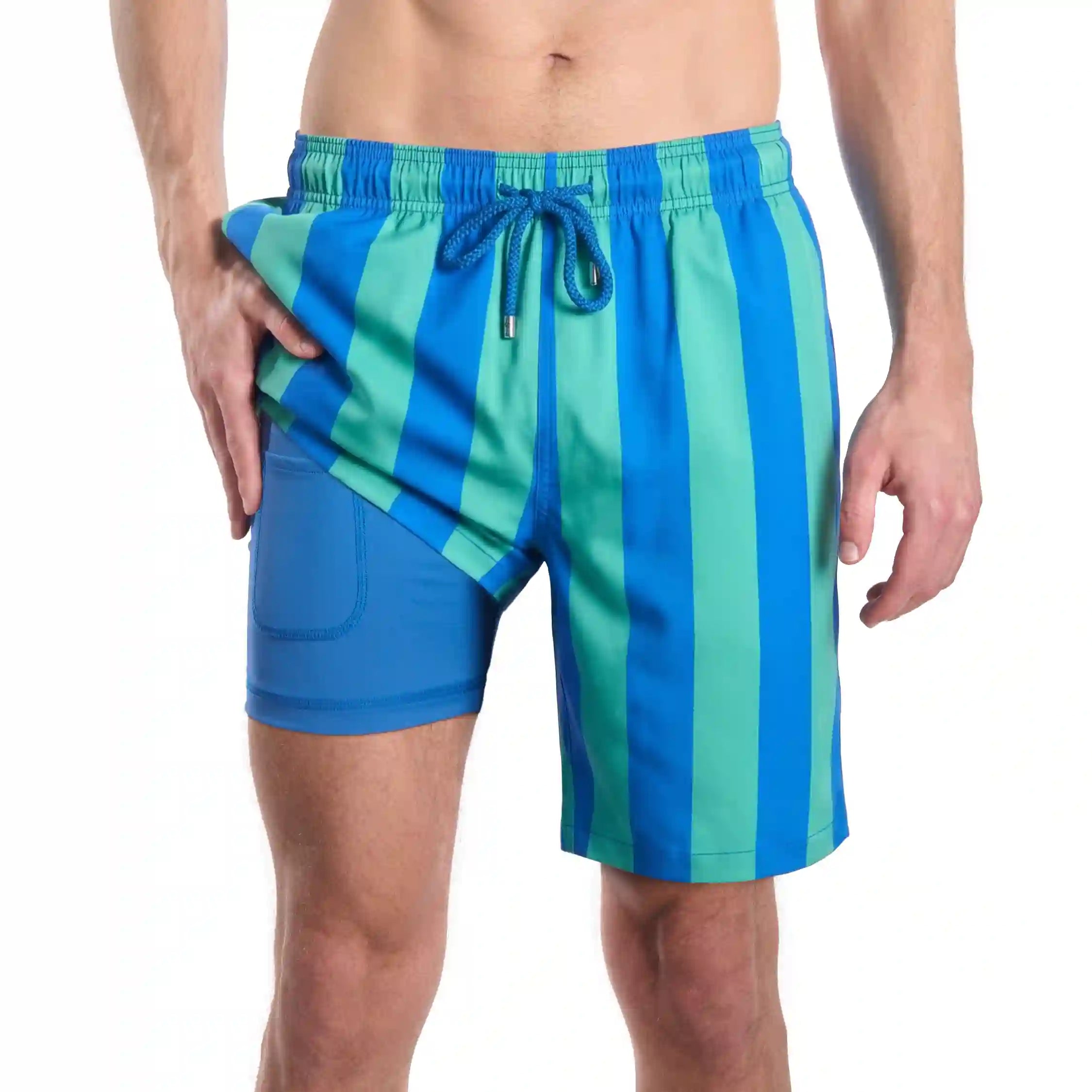 Men’s Premium Compression-Lined Hybrid Shorts – Coastal Cabana - Ocean and Palm