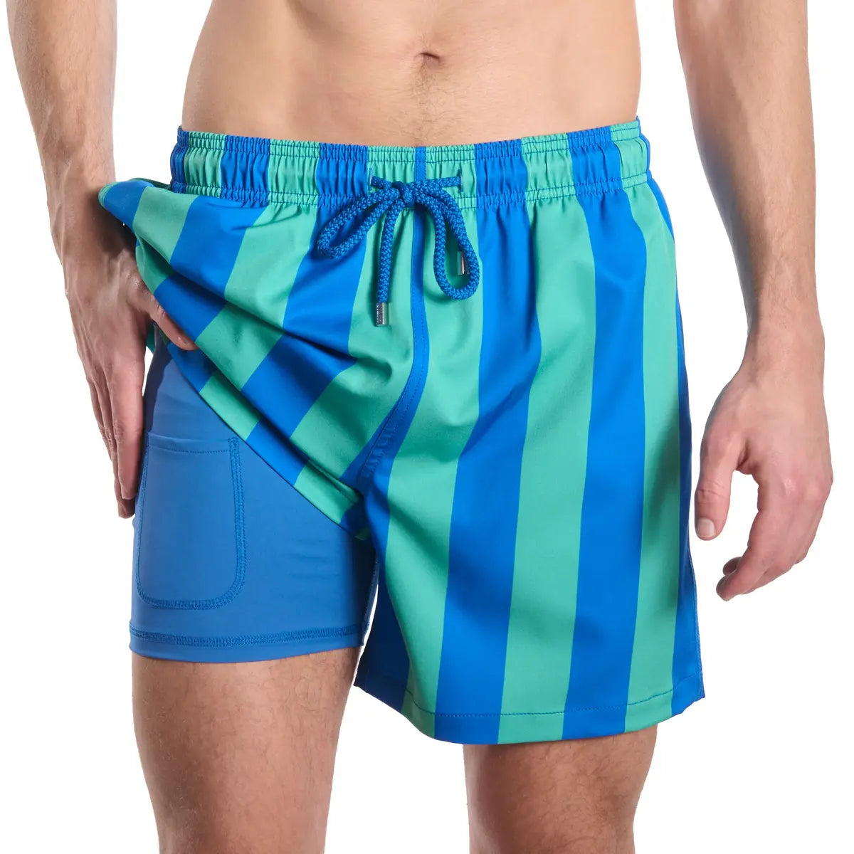 Men’s Premium Compression-Lined Hybrid Shorts – Coastal Cabana - Ocean and Palm