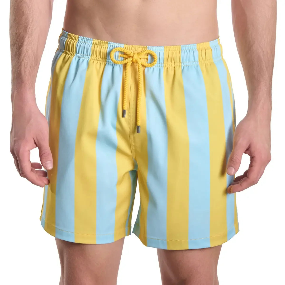 Men’s Premium Compression-Lined Hybrid Shorts – Coastal Cabana - Sun and Sky