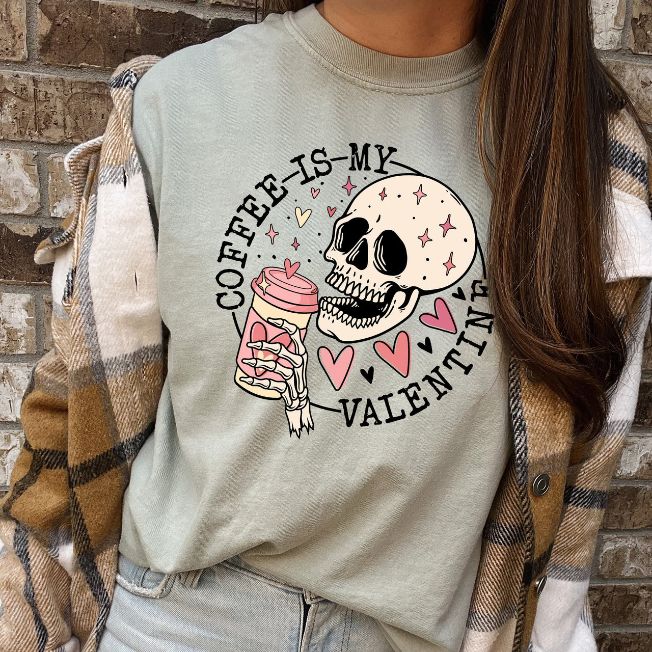 Coffee Is My Valentine Skeleton Caffeine Classic Retro Limited Edition Comfort Colors Tee