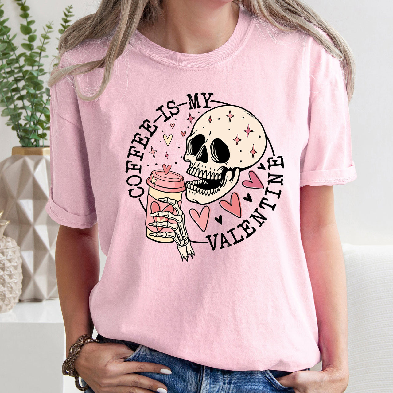 Coffee Is My Valentine Skeleton Caffeine Classic Retro Limited Edition Comfort Colors Tee
