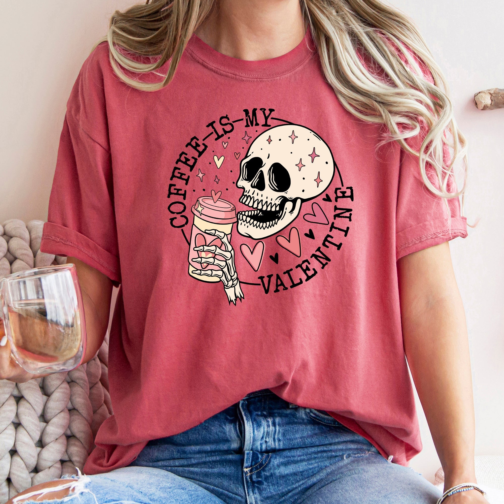 Coffee Is My Valentine Skeleton Caffeine Classic Retro Limited Edition Comfort Colors Tee