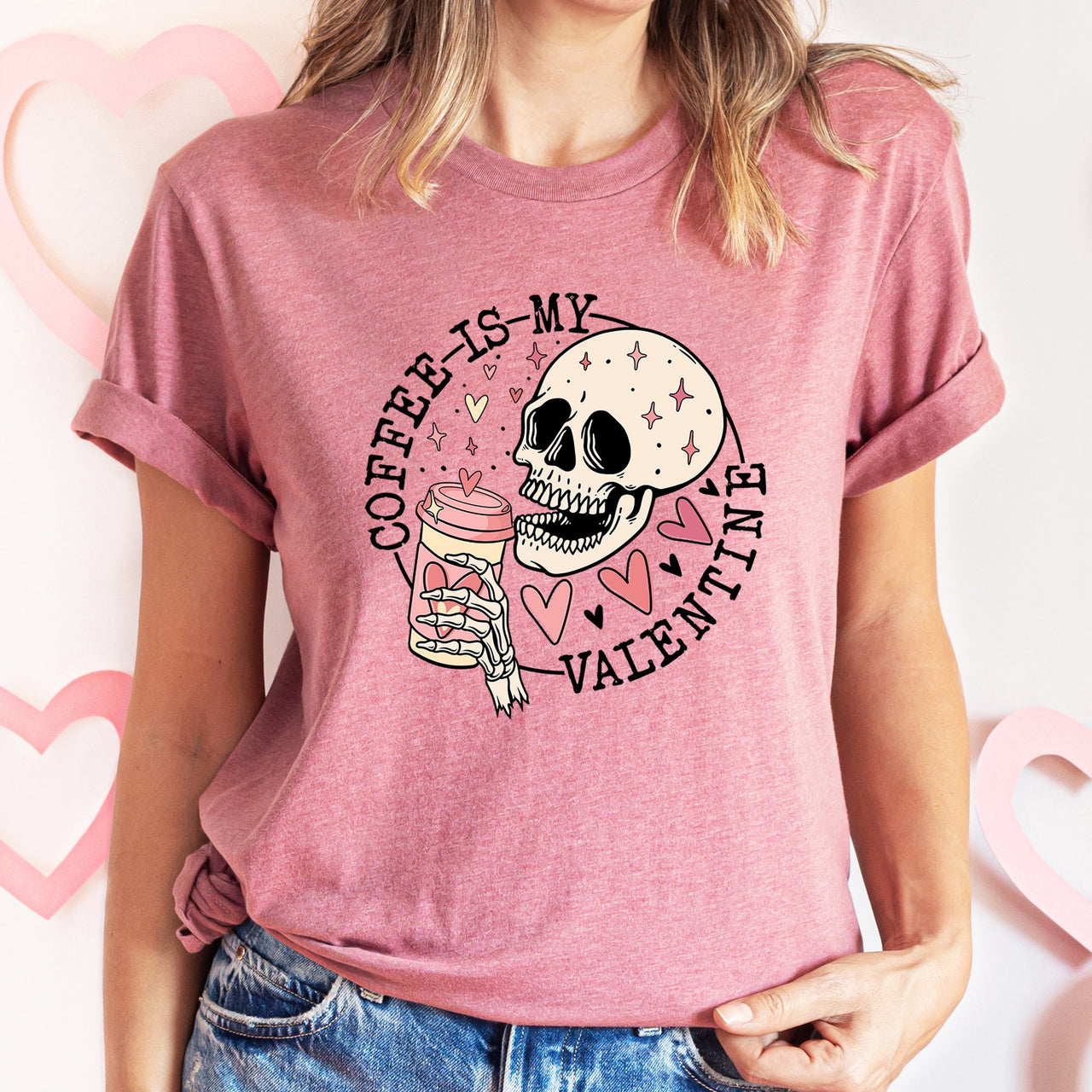 Coffee Is My Valentine Skeleton Caffeine For Coffee Lovers Valentine's Day Edition Graphic Tee