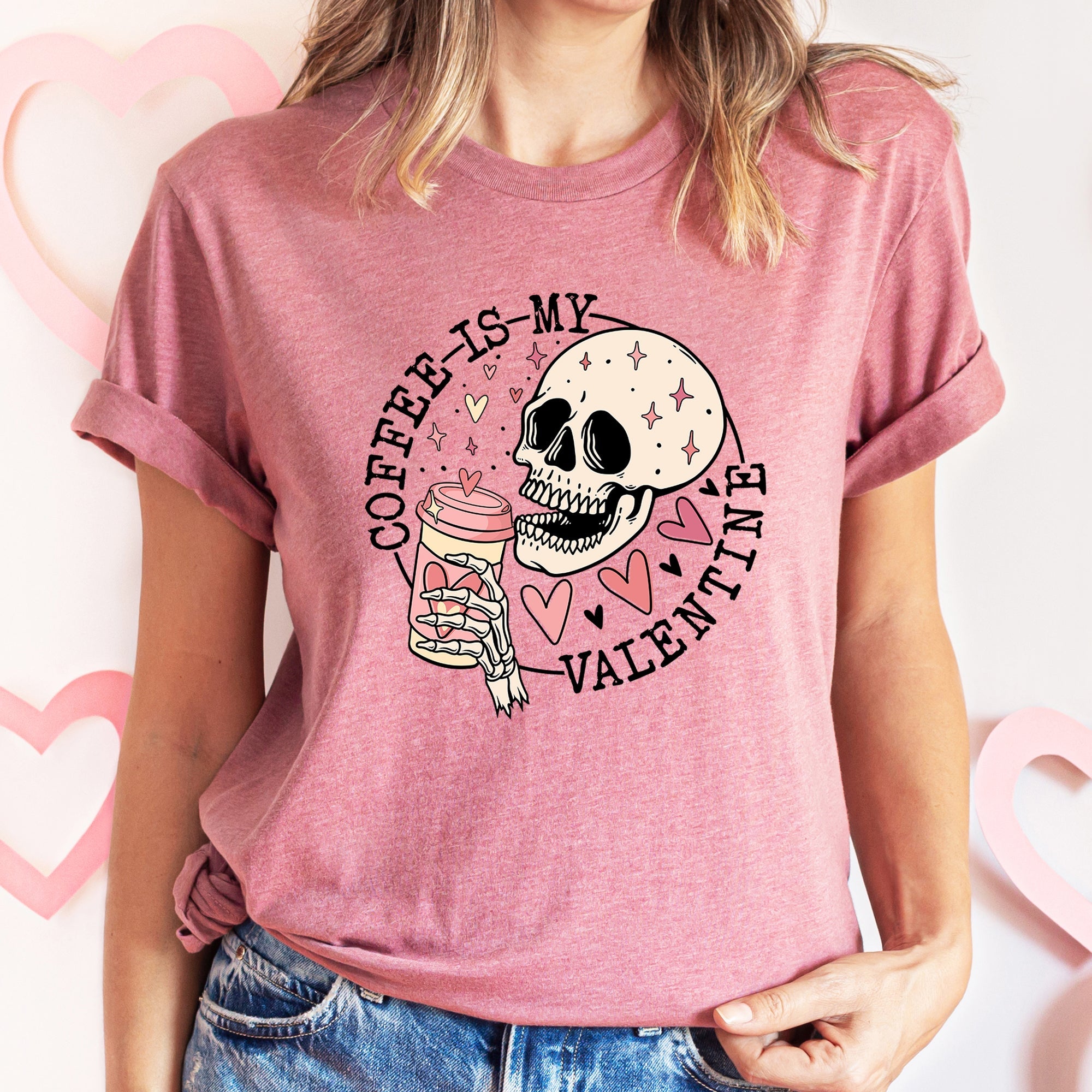 Coffee Is My Valentine Skeleton Caffeine For Coffee Lovers Valentine's Day Edition Graphic Tee