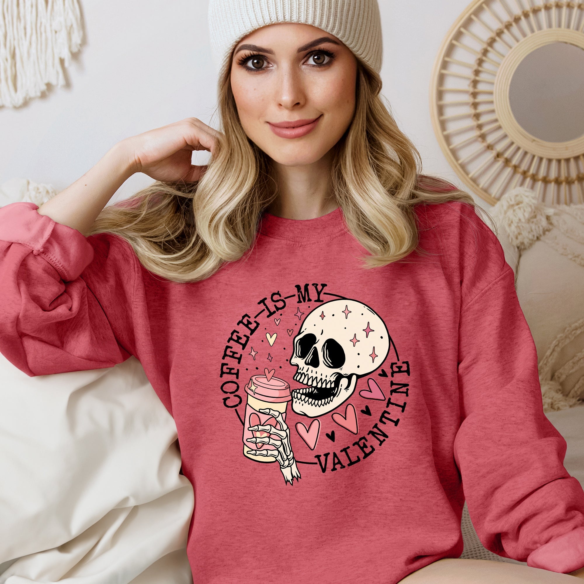 Coffee Is My Valentine Skeleton Caffeine Graphic For Coffee Lovers On Valentine's Day Sweatshirt