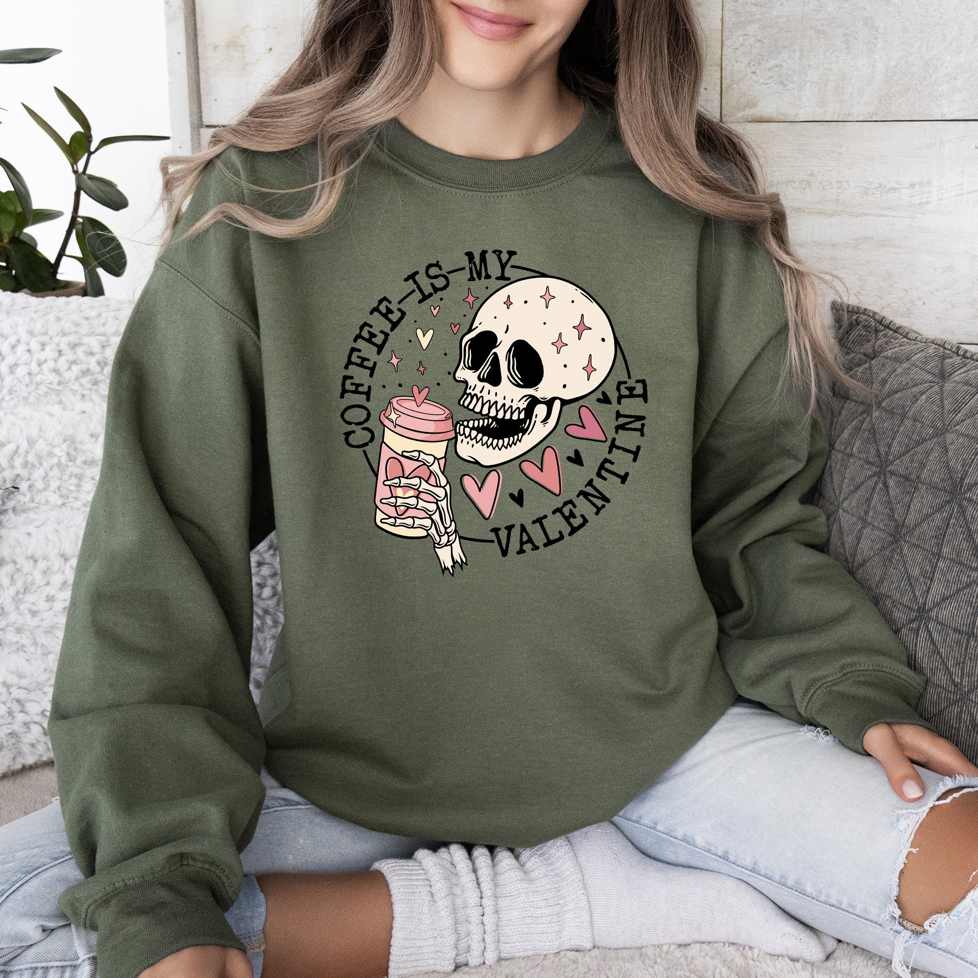 Coffee Is My Valentine Skeleton Caffeine Graphic For Coffee Lovers On Valentine's Day Sweatshirt